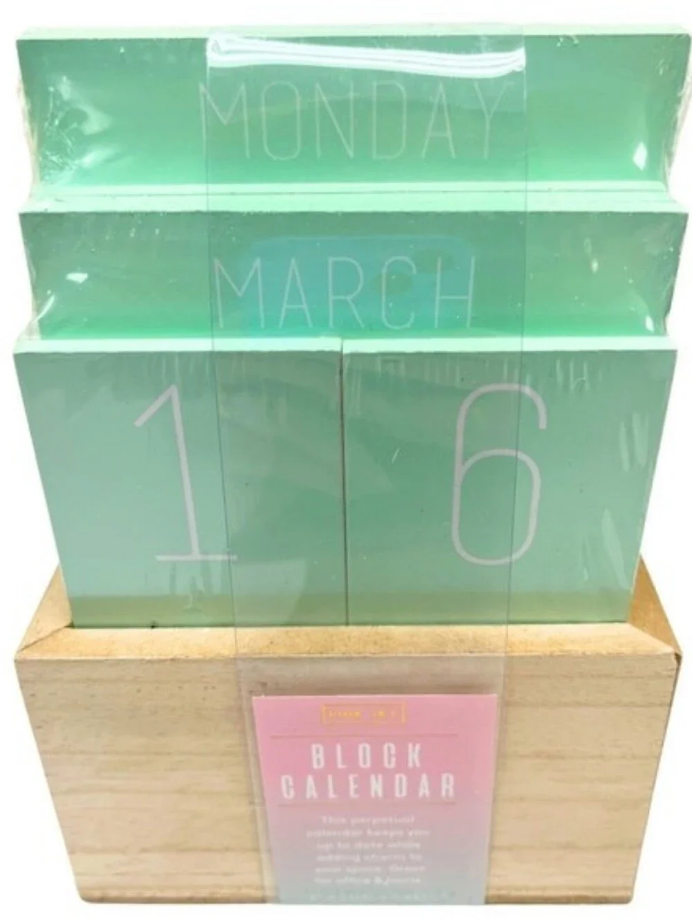 Pink Sky Perpetual Wood Block Calendar Mint Blue Natural Wood Desk Decor